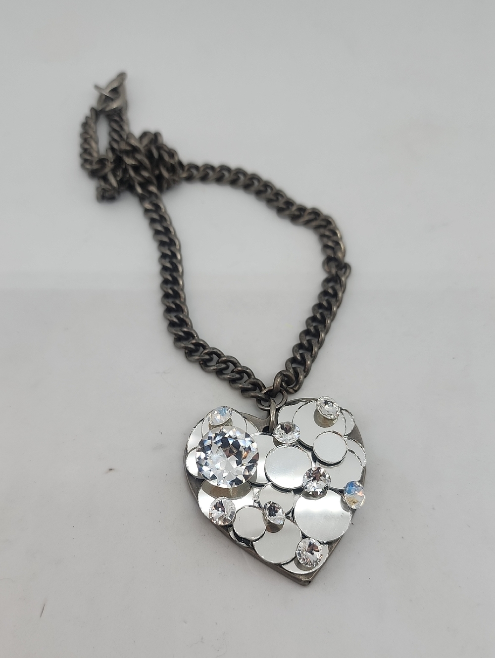 MIRROR RHINESTONE HEART NECKLACE